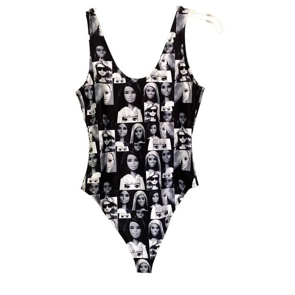 Forever 21 Black White Barbie Graphic Print Sleeveless Tank Bodysuit Size Small - Picture 2 of 5